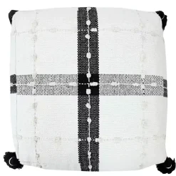 Sale Black and Ivory Textured Plaid Pouf Poufs & Floor Cushions