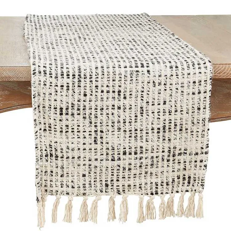 Kirklands Home Table Linens|Black and Ivory Woven Stripe Table Runner