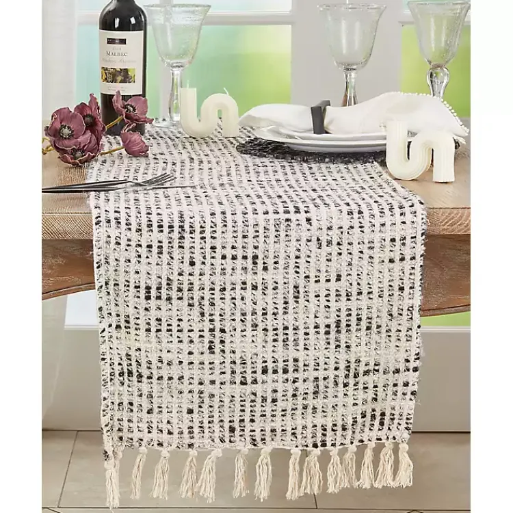 Kirklands Home Table Linens|Black and Ivory Woven Stripe Table Runner