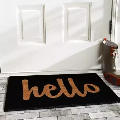 Kirklands Home Doormats|Black and Natural Coir Hello Doormat, 36x24 in.