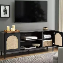 Kirklands Home Tv Stands & Media Consoles|and Natural Rattan Media Cabinet Black