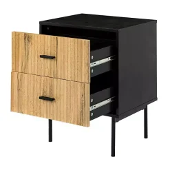 Kirklands Home Nightstands|Black and Natural Wood 2-Drawer Nightstand