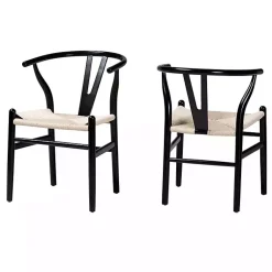Kirklands Home Dining Chairs|and Tan Wishbone Dining Chairs, Set of 2 Black