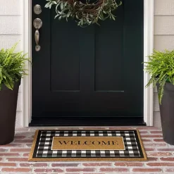 Kirklands Home Doormats|Black and White Buffalo Check Welcome Doormat