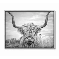 Kirklands Home Framed Art|Black and White Framed Highland Cow Photograph