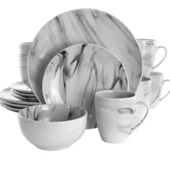 Kirklands Home Dinnerware|Black and White Marble 16-pc. Dinnerware Set