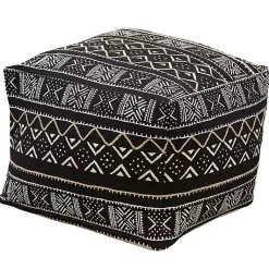Outlet Black and White Mudcloth Cotton Pouf Poufs & Floor Cushions