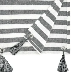 Kirklands Home Table Linens|Black and White Rustic Stripe Tassel Table Runner