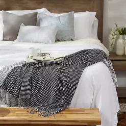 Hot and White Waffle Knit Fringe Throw Blankets & Throws