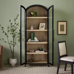 Kirklands Home Bookshelves|Arched Glass Doors Chantelle Bookcase Black