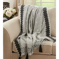 Discount Black Banded Tassel Edge Throw Blankets & Throws