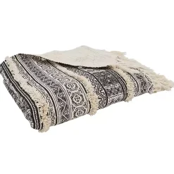 Hot Black Beige Block Print Throw Blanket Blankets & Throws