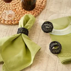 Kirklands Home Table Linens|Bird Nest 6-pc. Napkin Ring Set Black