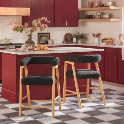 Kirklands Home Bar Stools & Counter Height Stools|Boucle Curved Back Ezra Counter Stool Black