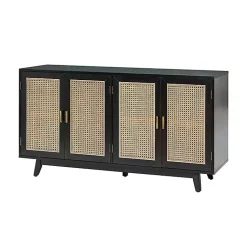 Kirklands Home Cabinets & Sideboards|Cane Wood Storage Media Cabinet Black