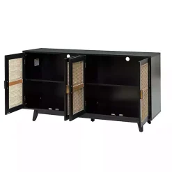 Kirklands Home Cabinets & Sideboards|Cane Wood Storage Media Cabinet Black