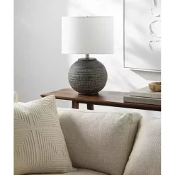 Kirklands Home Table Lamps|Black Ceramic Carved Lyon Table Lamp White