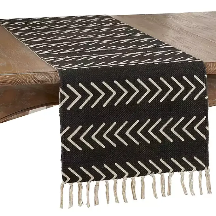 Kirklands Home Table Linens|Chevron Table Runner with Fringe Black