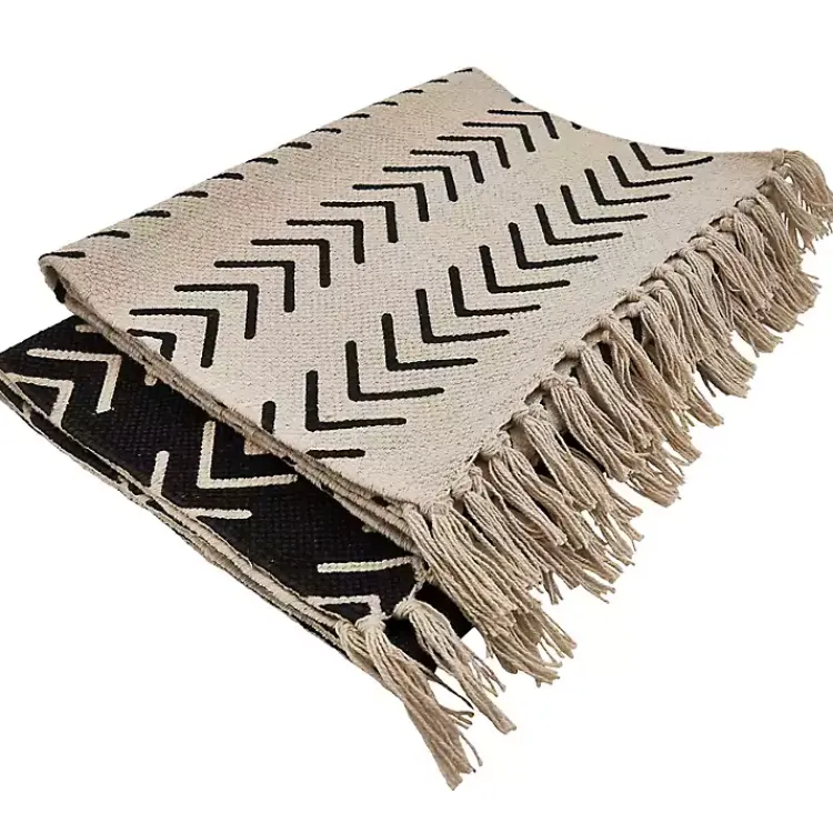 Kirklands Home Table Linens|Chevron Table Runner with Fringe Black