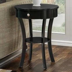 Kirklands Home Accent & End Tables|Curved Legs Round Drawer Accent Table Black
