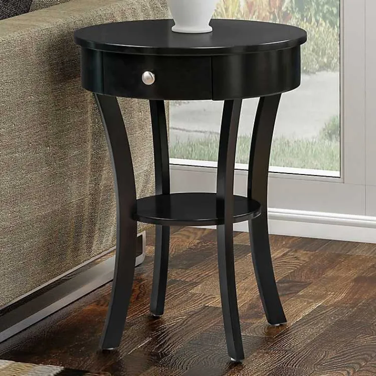 Kirklands Home Accent & End Tables|Curved Legs Round Drawer Accent Table Black