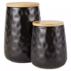 Kirklands Home Kitchen Storage|Dimpled Bamboo Canisters, Set of 2 Black