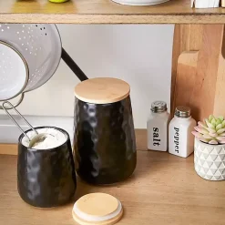 Kirklands Home Kitchen Storage|Dimpled Bamboo Canisters, Set of 2 Black