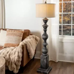 Kirklands Home Floor Lamps|Black Distressed Carved Floor Lamp Tan