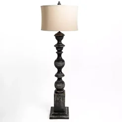 Kirklands Home Floor Lamps|Black Distressed Carved Floor Lamp Tan