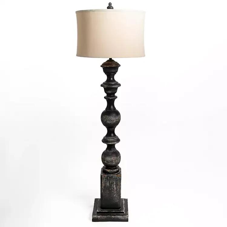 Kirklands Home Floor Lamps|Black Distressed Carved Floor Lamp Tan