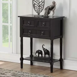 Kirklands Home Accent & End Tables|3-Drawer Turned Legs Accent Table Black