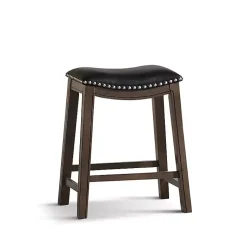 Kirklands Home Bar Stools & Counter Height Stools|Ella Saddle Counter Stool with Nailhead Trim Black