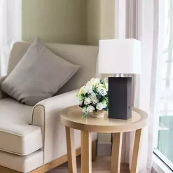 Kirklands Home Table Lamps|Faux Leather Charging Table Lamp Black