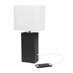 Kirklands Home Table Lamps|Faux Leather Charging Table Lamp Black