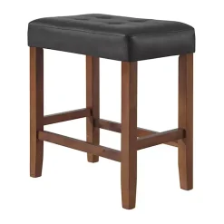 Kirklands Home Bar Stools & Counter Height Stools|Faux Leather Madison Walnut Counter Stool Black