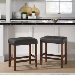 Kirklands Home Bar Stools & Counter Height Stools|Faux Leather Madison Walnut Counter Stool Black