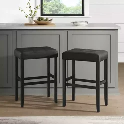 Kirklands Home Bar Stools & Counter Height Stools|Faux Leather Tufted Madison Bar Stool Black