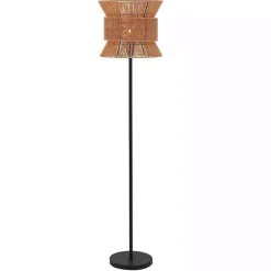 Kirklands Home Floor Lamps|Black Floor Lamp with Natural Woven Shade Brown