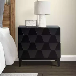 Kirklands Home Nightstands|Geometric 2-Drawer Charging Nightstand Black