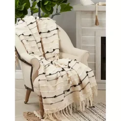 Best Black Gray Dot Striped Throw Blanket Blankets & Throws