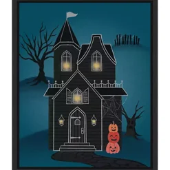 Best Black Haunted House Framed Canvas Print Halloween
