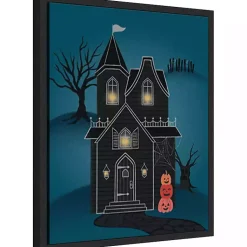 Best Black Haunted House Framed Canvas Print Halloween