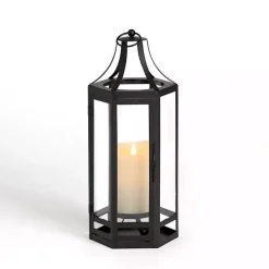 Sale Black Hexagon Iron and Glass Lantern, 15 in. Lanterns