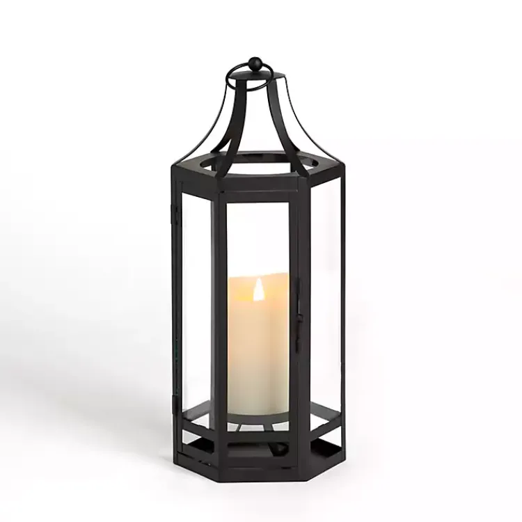 Sale Black Hexagon Iron and Glass Lantern, 15 in. Lanterns