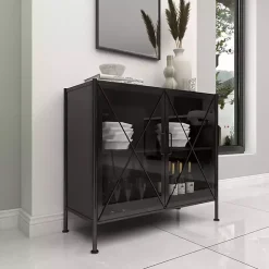 Kirklands Home Cabinets & Sideboards|Iron X-Panel Cabinet Black