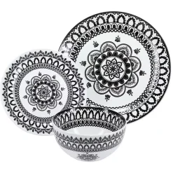 Kirklands Home Dinnerware|Black Lila Patterned 12-pc. Dinnerware Set