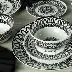 Kirklands Home Dinnerware|Black Lila Patterned 12-pc. Dinnerware Set