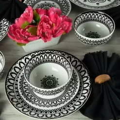 Kirklands Home Dinnerware|Black Lila Patterned 12-pc. Dinnerware Set