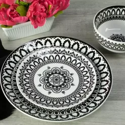 Kirklands Home Dinnerware|Black Lila Patterned 12-pc. Dinnerware Set