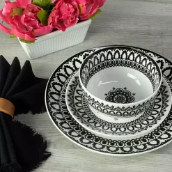 Kirklands Home Dinnerware|Black Lila Patterned 12-pc. Dinnerware Set